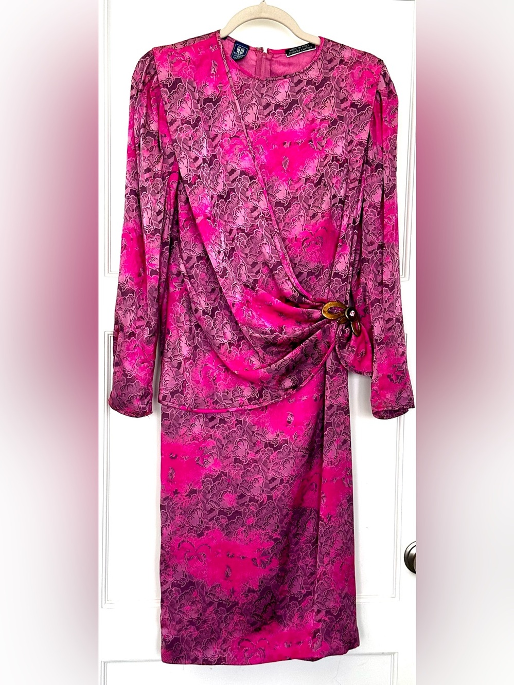 Emanuel Ungaro Hot Pink and Gray Floral Long-Sleeve Dress